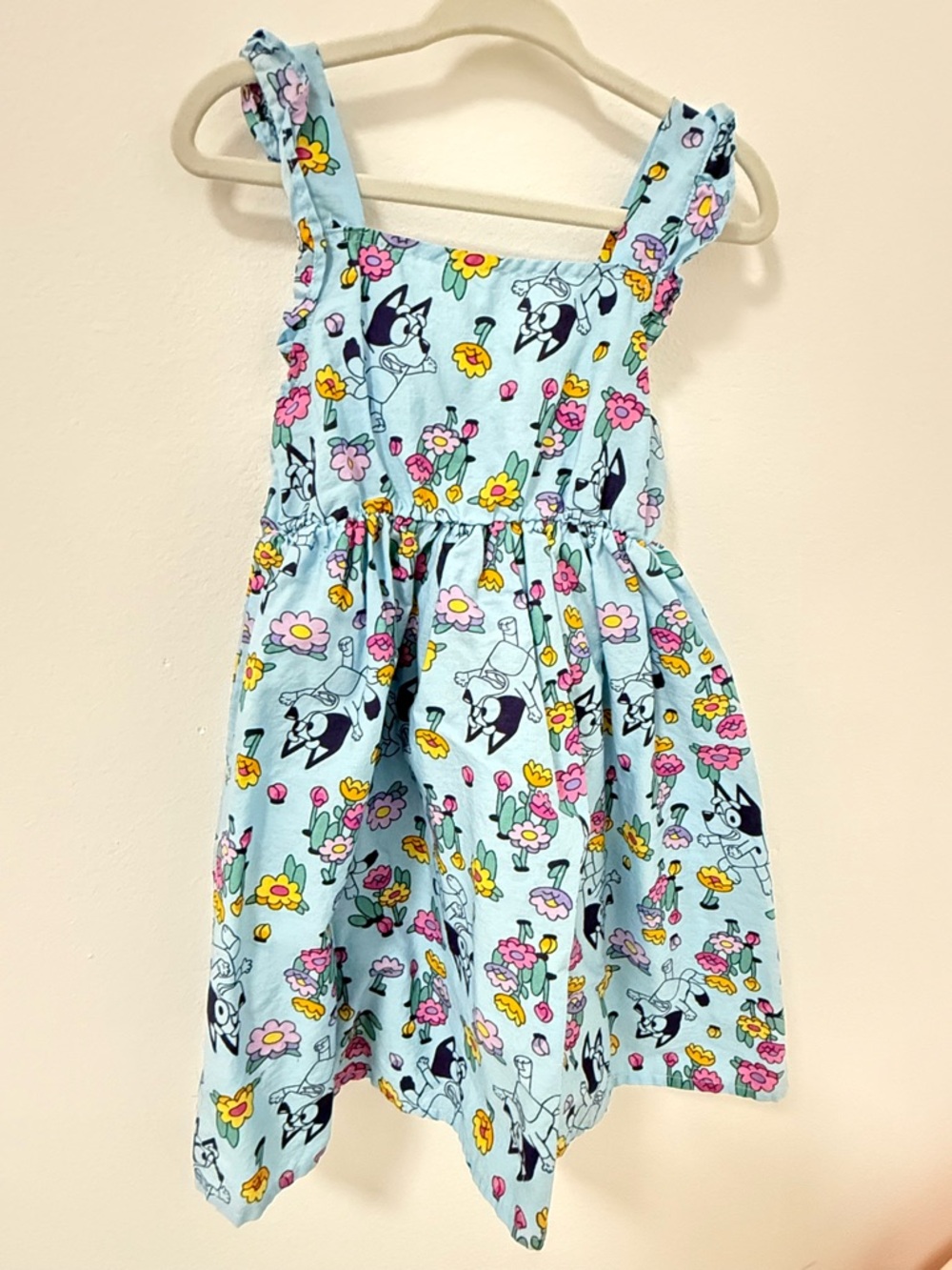 Light Blue Floral & Cartoon Print Girls' Sundress